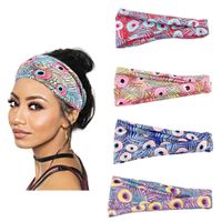 Wholesale Free DHL INS Peacock Feather Pattern Yoga Fitness Wash Face Women Girls Fashion Headband Hairbands Elastic Hair Bands Accessories Bandanas