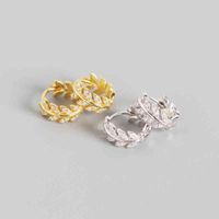 Wholesale 2021 NEW INS Sterling Sier Elegant Olive leaf shape with shiny cz diamond gold plated hoop earrings for women