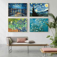 Wholesale Famous Artist Van Gogh Oil Starry Sky Iris Flower Sunrise Landscape Canvas Painting Print Poster Picture Wall Decor