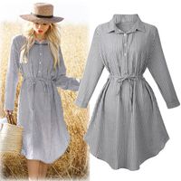Wholesale Casual Dresses Vestidos Spring Autumn Style Blue Simple Striped Lace Up Dress Super Soft Comfortable Turn down Collar Women