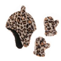 Wholesale 2021 Winter Warm leopard print Children s Cartoon Hat Gloves Set Ins Baby Christmas Outdoor Cycling Sports Two piece Suit Crochet Hats Skull Cap G99I7I2