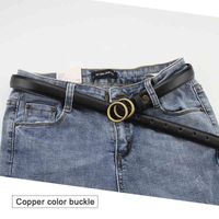 Wholesale Female Soft Faux Leather Jean Double Ring Gp Vintage Decorative Casual Spin All Match Light Weight Long Women Belt Effects H