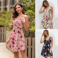 Wholesale Casual Dresses Dress Women Backless Bandage Sling Floral Print Sexy Mini Summer Beach Holiday Spaghetti Strap Vestidos Mujer