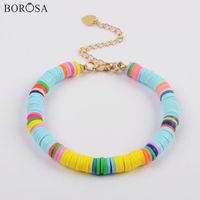 Wholesale Boho Style Handmade Bracelets Polymer Clay Beads Fimo Slices Plastic Thin Disc Bracelet Jewelry HD0090 Beaded Strands