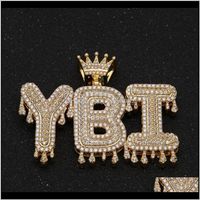 Wholesale Pendants Drop Delivery A Z Custom Name Bubble Letters Necklaces Mens Fashion Hip Hop Jewelry Iced Out Gold Sier Crown Initial Letter P