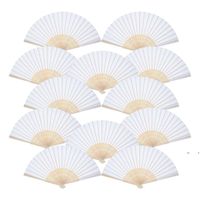 Wholesale new Handheld Fans White Paper Fan Folded Bamboo Folding Fans For Church Wedding Gift Party Favors DIY EWF7565