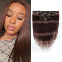 Wholesale Peruvian Clip In Human Hair Extensions Set g Light Brown Straight Clip in inches