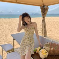 Wholesale Hu Chuliang Spring Sweet Tea New Small Yellow Chiffon Floral Suspender Dress Women s Summer