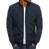 Wholesale Men Quilted Padded Jacket Casual Zip Up Winter Warm Bomber Jacket Casual Plaid Stand Up Zip Coat Windproof Outwear H1224