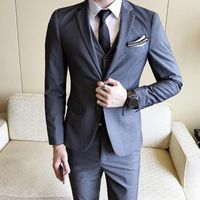 Wholesale Men s Suits Blazers Men Solid Color Lapel Collar Blazer Suit Set Petite Cut Slim Fits Vest Pants Business Coat Jacket For