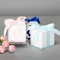 Wholesale Gift Wrap Baby Feet Candy Box Birthday First Communion Girl Boy Shower Wedding Favors Dragee Baptism Cake Packaging