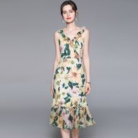 Wholesale Ruffle Fashion Women s Summer Printing Dress Lady and Girl s Casual Bottom Dresses Nice Trumpet Wear