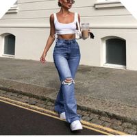 Wholesale High Waist Jeans Ripped Hole Straight Flare Women Casual Washed Denim Pants s Baggy Trousers Bleached Mom Streetwear