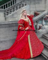 Wholesale Vintage Medieval Fantasy Ball Gown Wedding Dresses Victorian Halloween Bridal Party Gowns Robes Soiree Red Plus Size