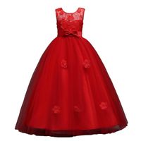 Wholesale Girl s Dresses Long Girls Pageant Kids Prom Puffy Tulle d Flower Princess Teen Formal Evening Ball Gown Dress For Red Blue Pink Burgundy