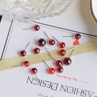 Wholesale Minimalist mm Female Ruby Red Stone Earrings Sterling Silver Stud Earrings For Women Charm Bridal Round Wedding Earring