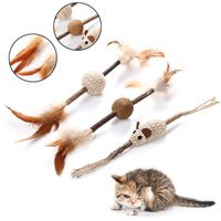 Wholesale Cat Toys Interactive Toy Natural Catnip Silvervine Feather Ball Pet Stick Anti bite Mint Mouse Supplies Accessories