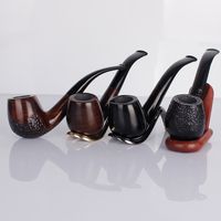 Wholesale Smoking Pipes Handmade Ebony Pipe Curved Handle Cigarette Holder Filter Element Tobacco Accessories Set Individually packed in cloth bags