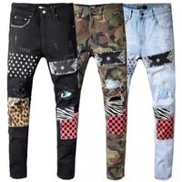 Wholesale Mens Jeans Luxurys Designer Embroidery Design Five Stars Pants Slim leg Fit Men Moto Denim Hip Hop Punk For Top Quality Size