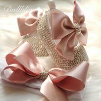 Wholesale First Walkers Dollbling Christening Headband Crystal Baby Shoes Baptism Boutique Infant Name Personlized Born Gift Keepsake