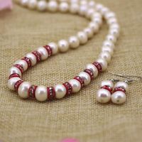 Wholesale Earrings Necklace High Quality Style mm Natural White Freshwater Cultured Pearl Beads For Women Jewelry Set inch B3105