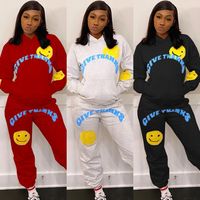 Wholesale Letter Expression Print Two Piece Pant Sets Women s Set Hooded Full Sleeve Hoodie and Jogger Sweatpant Fall Winter Sport Suit