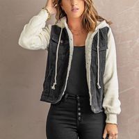 Wholesale Women s Jackets High Quality Long Sleeve Coat Sherpa Denim Splicing Buttoned Fall Women