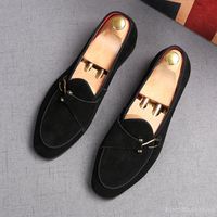 Wholesale Dress Shoes Luxury Designer Men s Suede Metal Gentleman Flats Leather Fashion Casual Charm Pageant Wedding Prom Footwear NB1