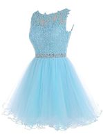 Wholesale Sweet Short Homecoming Dress Lace Appliques with Crystal Beads Puffy Tulle Cocktail Party Dresses Little Black Graduation Gowns