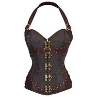 Wholesale Bustiers Corsets PU Leather Corset Korset Underbust Steampunk Gothic Sexy Lace Up Top Bustier Brown Punk Goth Corselet