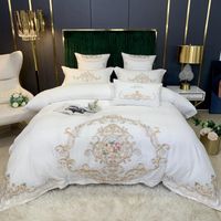 Wholesale Bedding Sets Luxury White Cotton Thicken Sanding Vintage Chic Floral Embroidery Set Duvet Cover Flat Fitted Sheet Pillowcases