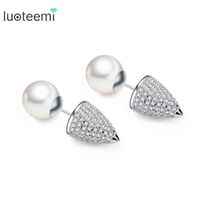 Wholesale LUOTEEMI Luxury Cubic Zircon With White Pearl Taper Spike Cheater Expander Fake Ear Plugs Stretcher Earring Stud Piercing