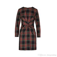 Wholesale 2018 France Plaid Print Long Sleeves Round Collar Lady Ruched Mini Dresses Women Dress O26 Ma Fall Autumn Winter