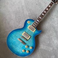 Wholesale Custom Standard LP Electric Guitar in Blue color rosewood fingerboard Tiger Flame Handmade stings mahogany body Gitaar