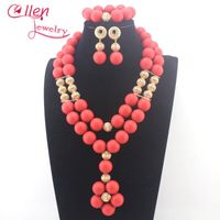Wholesale Earrings Necklace Big African Red Coral MM Beads Jewelry Sets Nigerian Women Wedding Party Costume Pendant Jewellery Set N0104