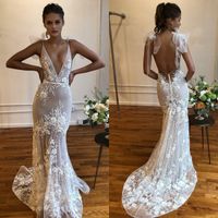 Wholesale Berta Mermaid Wedding Dresses Spaghetti Straps Illusion D Floral Appliques Beaded Bridal Gowns Backless Beach Wedding Dress