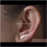 Wholesale Vintage Jewelry Exquisite Gold Color Leaf Modern Beautiful Feather Stud Earrings For Women Nrgyz Qftrv