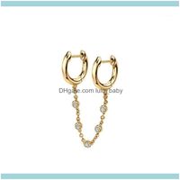 Wholesale Hoop Jewelryhoop Hie Double Circle Long Cz Zircon Chain Cartilage Earrings For Women Gold Small Round Fashion Jewelry Drop Delivery