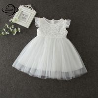 Wholesale 0 Y Arrival Baby Girls Dress Summer Cotton White Solid Color Infant CUTE Knee Length Wedding Party Princess Clothes Girl s Dresses