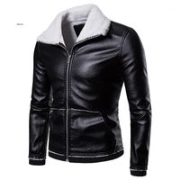 Wholesale Men s Jackets Mens Coat Thick Leather Turn Down Collar Jacket Fashion Casual Smooth Lamb Faux Fur Bomber Windproof Warm Male