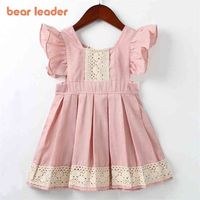 Wholesale Bear Leader Girls Dresses Brand Princess Girl Clothing Stitching Lace Fly Sleeve Light Pink Dress For Year