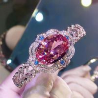 Wholesale Bangle Fashion Imitation Zircon Pink Morganite Bracelet Diamond Jewelry For Women Wedding Set Engagement Party Gifts Designer