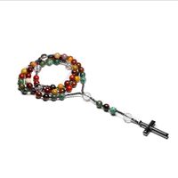 Wholesale Natural Quartz Mookaite Beads Catholic Christ Rosary Necklaces Hematite Cross Pendant Necklace For Women Men Meditation Mala