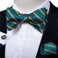 Wholesale Neck Tie Set Adjustable Bowties Self Bow Men s Silk Christmas Men Classic Teal Green Wedding Party Ties Hanky Cufflinks DiBanGu