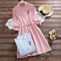 Wholesale Casual Dresses Spring sennv cat embroidered college lace up waist dress