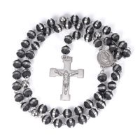 Wholesale Holy Card Catholic Rosary Necklace religious Christian jewelry Cross Black Pearl Necklace