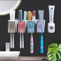 Wholesale Automatic Toothpaste Dispenser Wall Mount Dust Proof Toothbrush Holder Punch Free Suspension Bathroom Storage Box Mouth Cup Suit