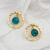 Wholesale Trendy Green Stone Alloy Stud Earrings For Women Temperament Statement Geometric Drop Earring Girl Jewelry Gift
