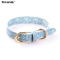 Wholesale Dog Collars Leashes Blue White Dieum Pint Real Leather Collar For Small Dogs Medium Large Soft Adjustable Necklace Cat Pet Products Suppli