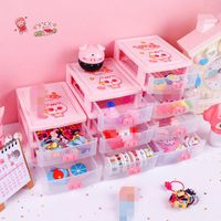 Wholesale Multi function Desktop Plastic Drawer Container Cartoon Kawaii Cat Pink Transparent Cosmetic Sundries Home Storage Box Organizer Bags Case